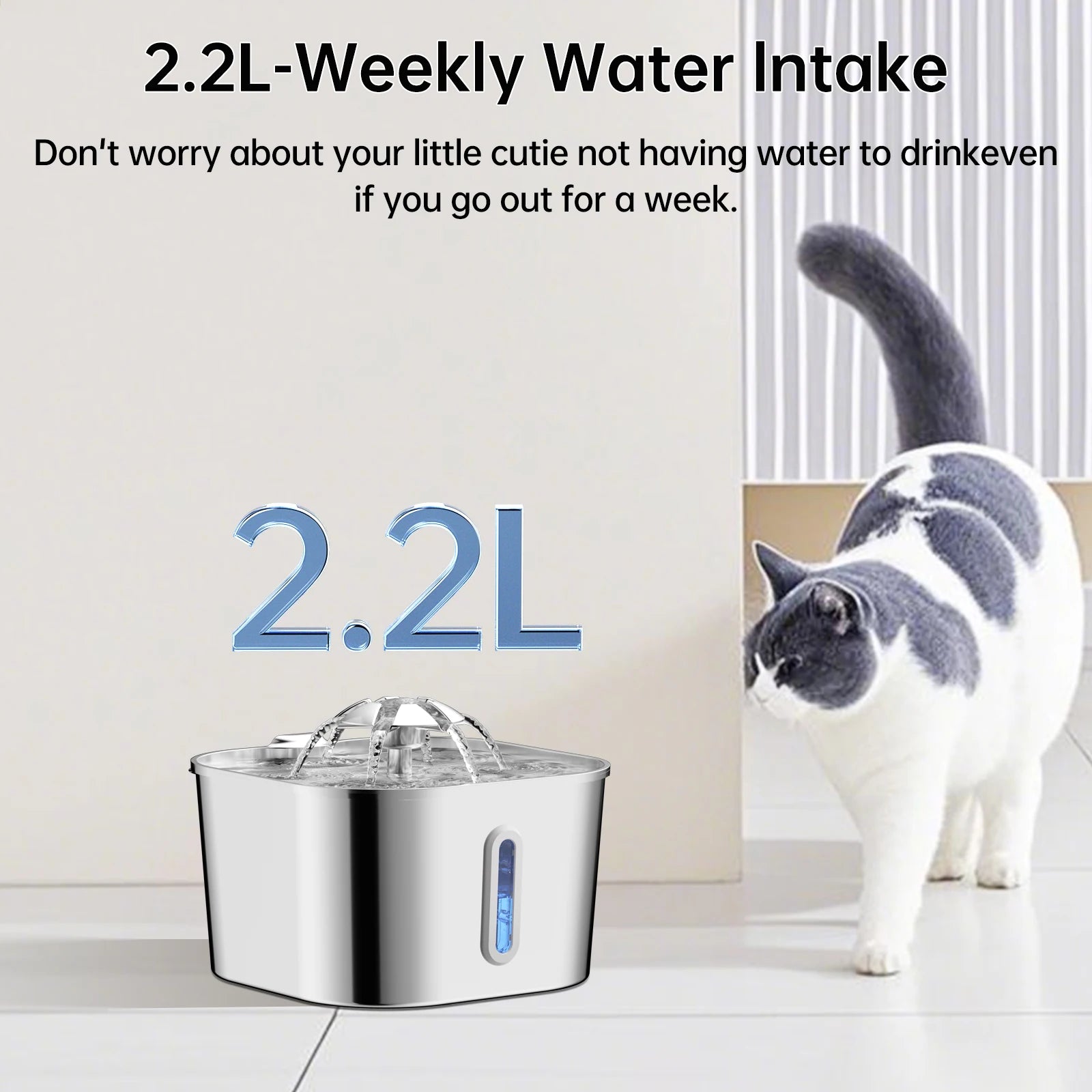 Stainless Steel Automatic Cat Water Fountain (2.2L)